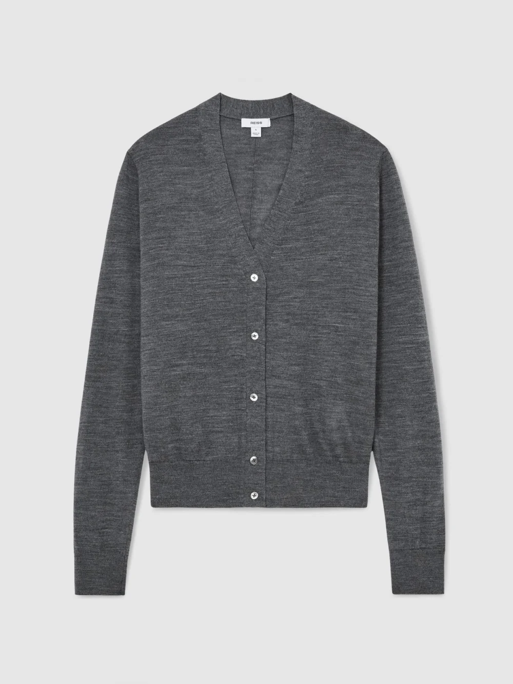 Reiss Charcoal Grey Ultra-soft Merino Wool V-neck Cardigan, view 2