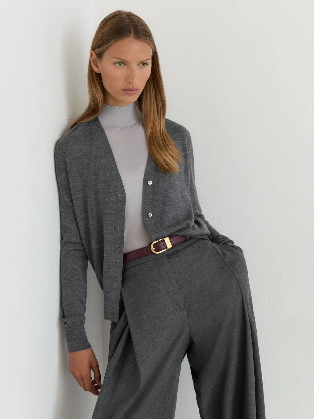 Reiss Charcoal Grey Ultra-soft Merino Wool V-neck Cardigan, view 3