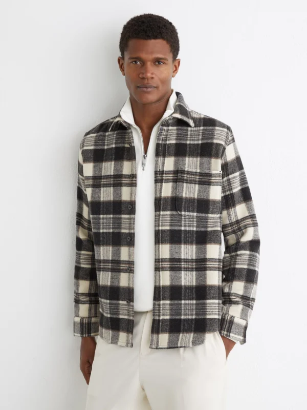 Reiss Charcoal Grey Wool-blend Check Overshirt