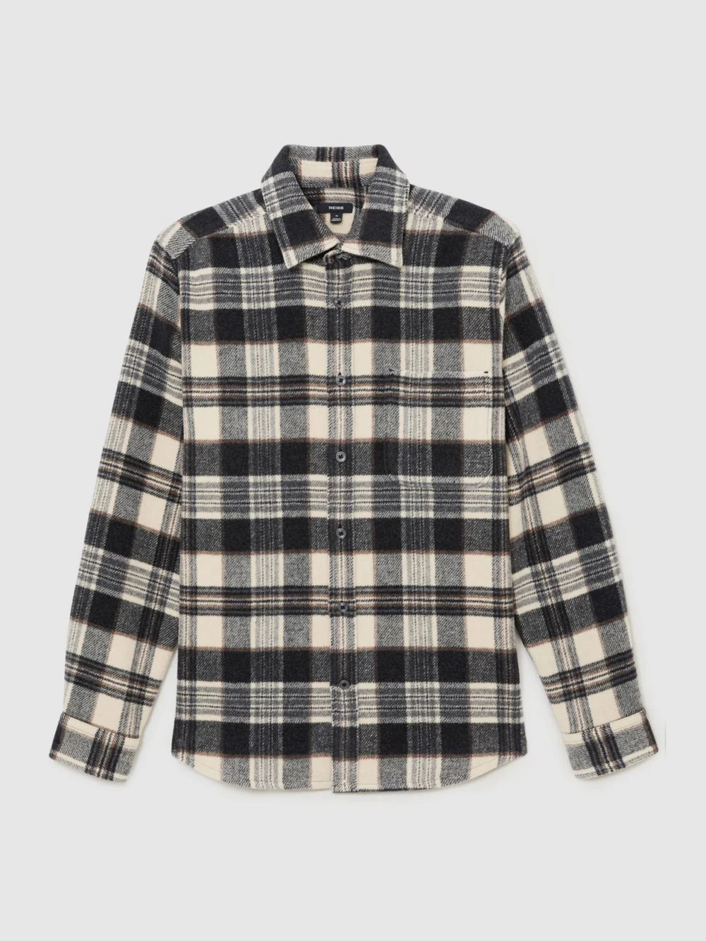 Reiss Charcoal Grey Wool-blend Check Overshirt, view 2