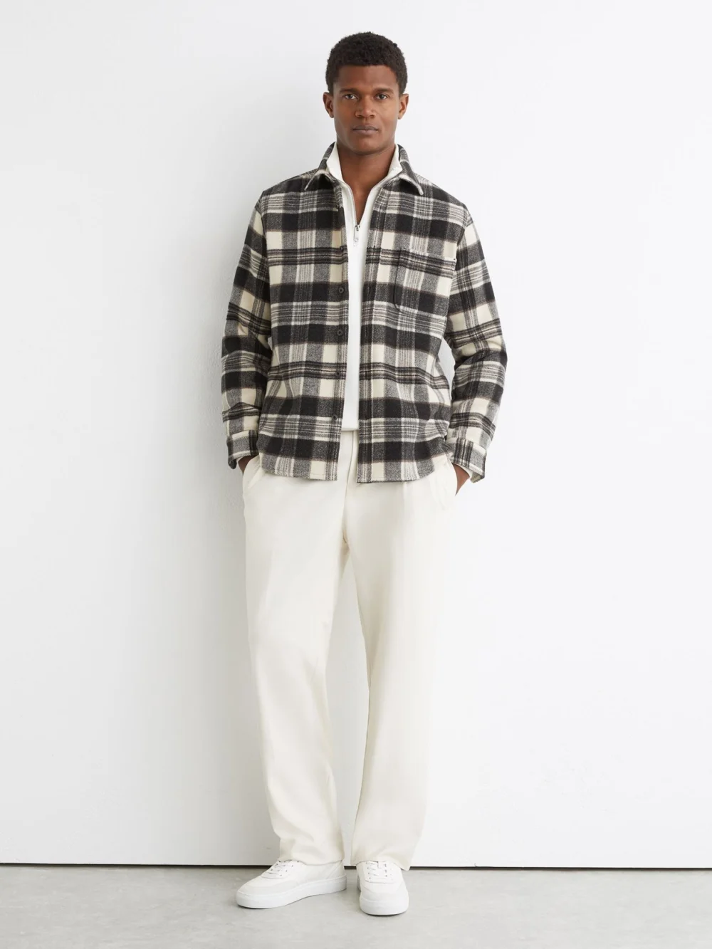 Reiss Charcoal Grey Wool-blend Check Overshirt, view 3