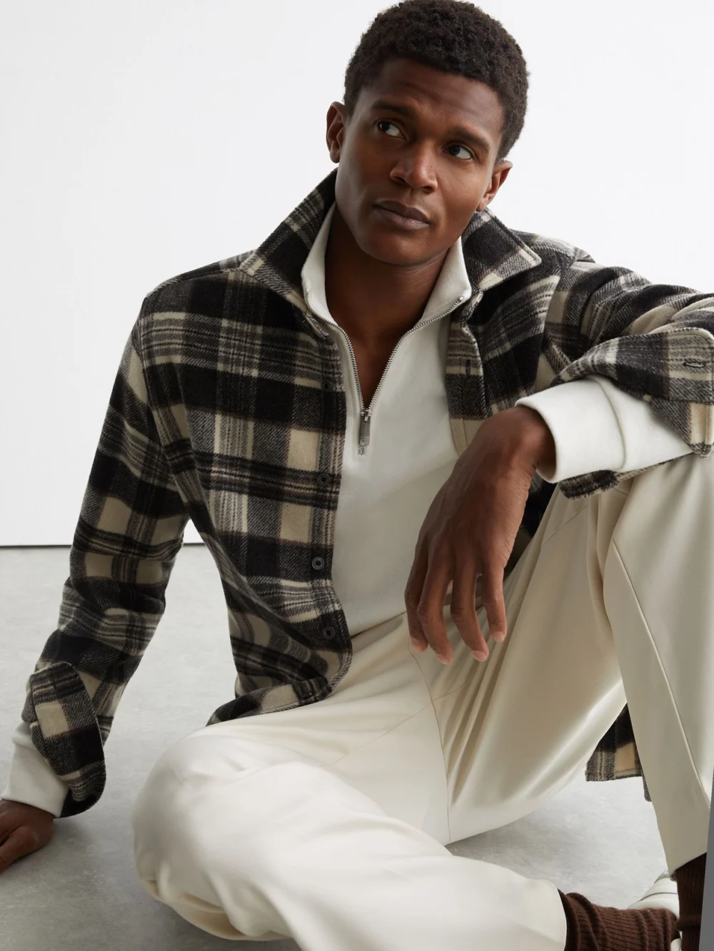 Reiss Charcoal Grey Wool-blend Check Overshirt, view 4
