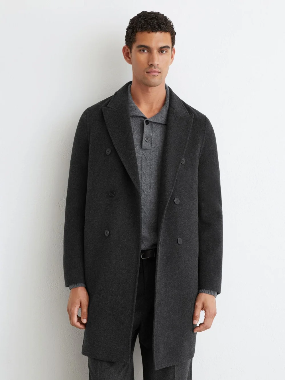 Reiss Charcoal Grey Wool-blend Double-breasted Epsom Overcoat, view 3