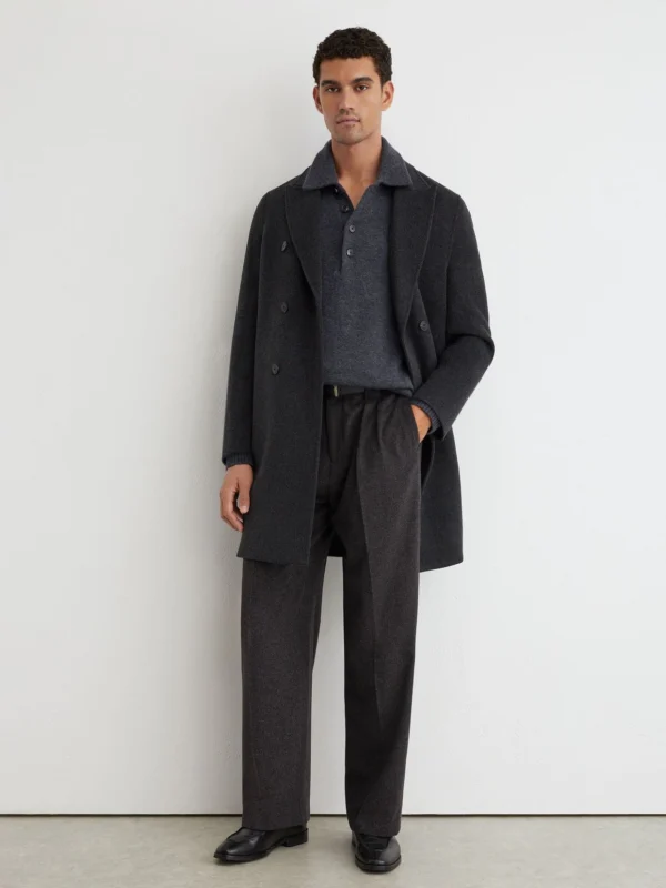 Reiss Charcoal Grey Wool-blend Flannel Relaxed-fit Pleated Trousers