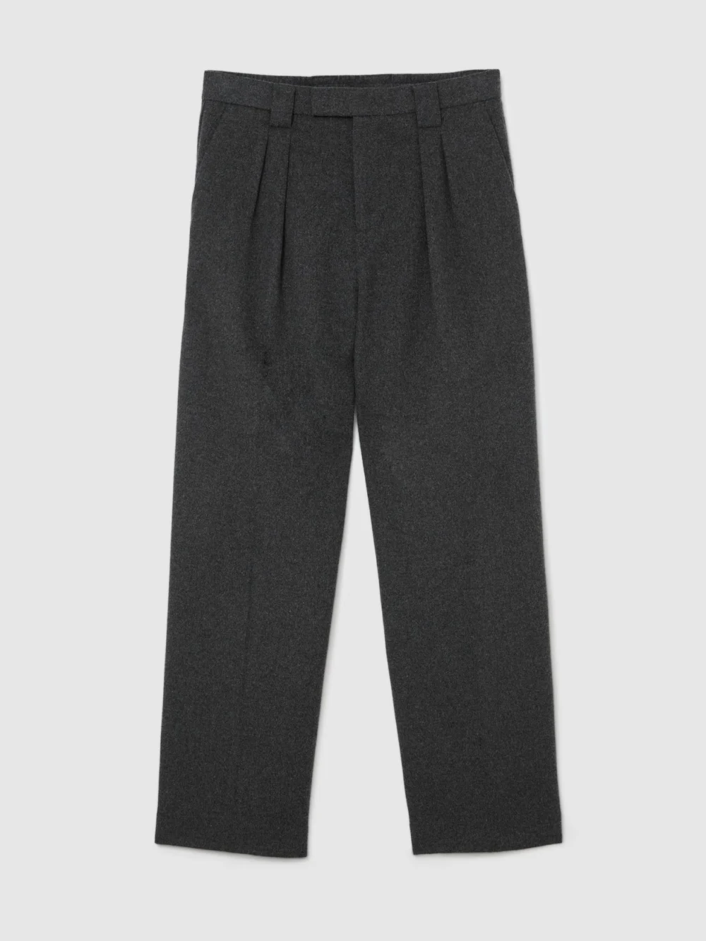 Reiss Charcoal Grey Wool-blend Flannel Relaxed-fit Pleated Trousers, view 2