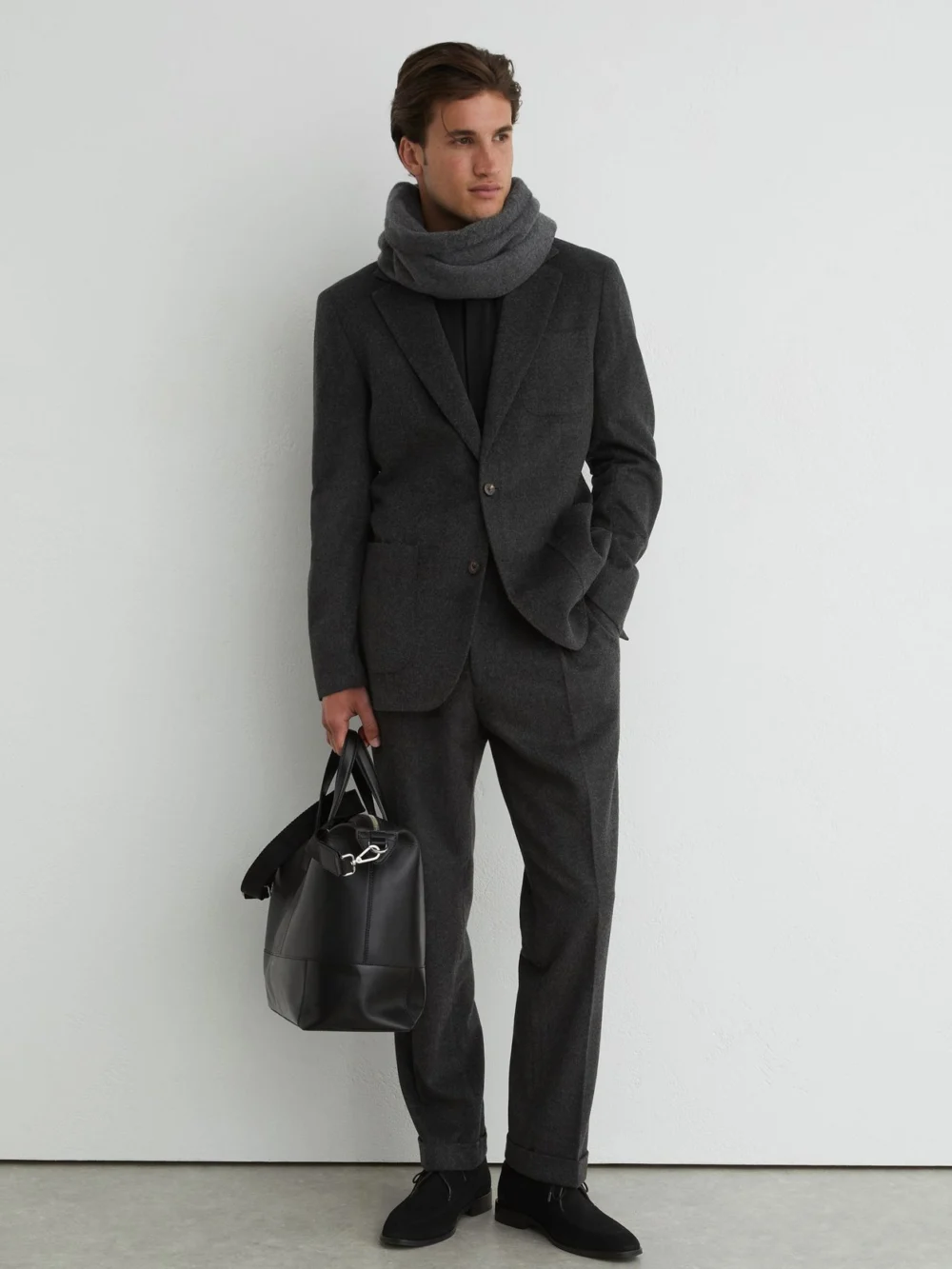 Reiss Charcoal Grey Wool-blend Flannel Side-adjuster Suit Trousers Tailored-fit