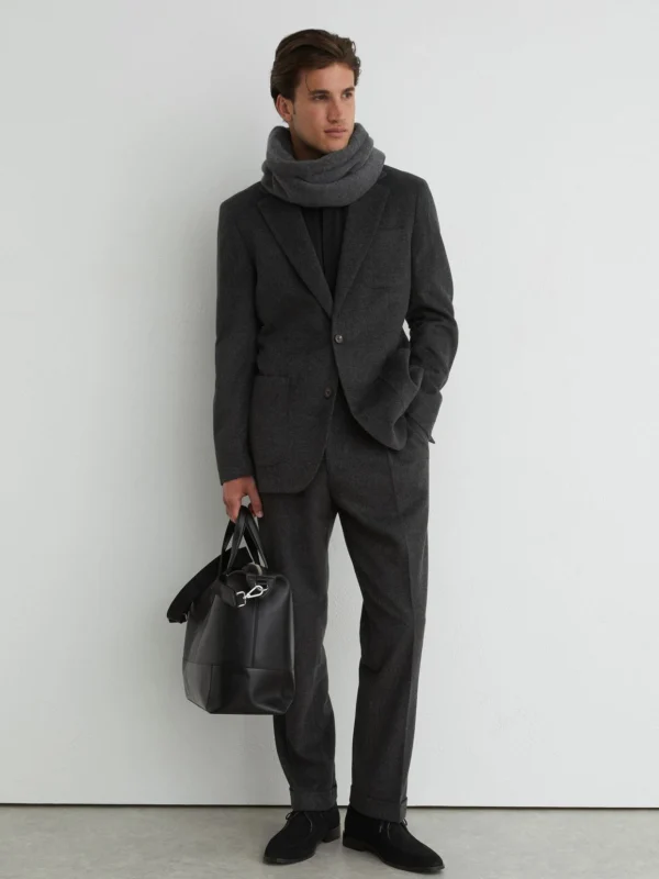 Reiss Charcoal Grey Wool-blend Flannel Side-adjuster Suit Trousers Tailored-fit