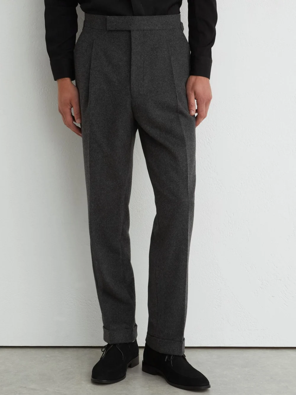 Reiss Charcoal Grey Wool-blend Flannel Side-adjuster Suit Trousers Tailored-fit, view 3