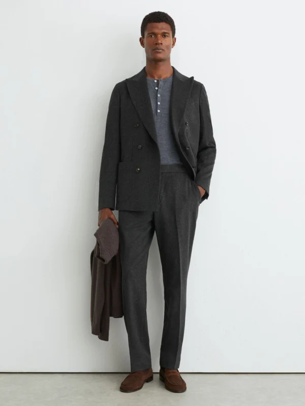 Reiss Charcoal Grey Wool-blend Flannel Tailored-fit Suit Trousers