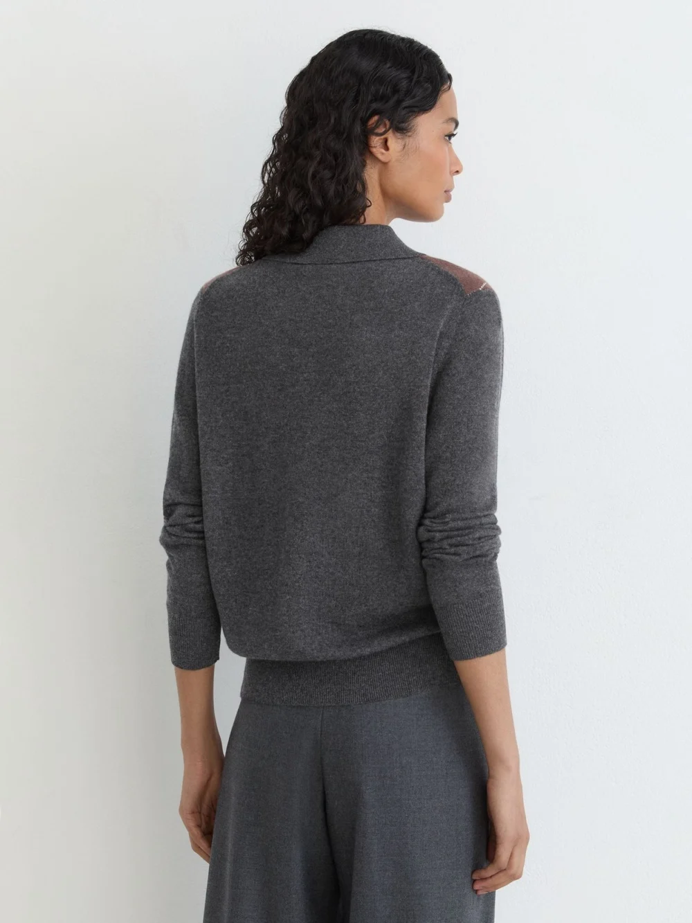 Reiss Charcoal Grey Wool-cashmere Argyle-knit Polo Jumper, view 3