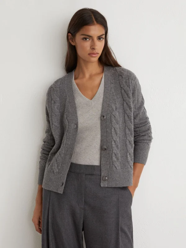 Reiss Charcoal Grey Wool-cashmere Cable-knit Cardigan