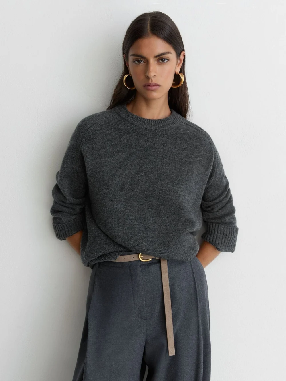 Reiss Charcoal Grey Wool-cashmere Crew-neck Raglan Jumper