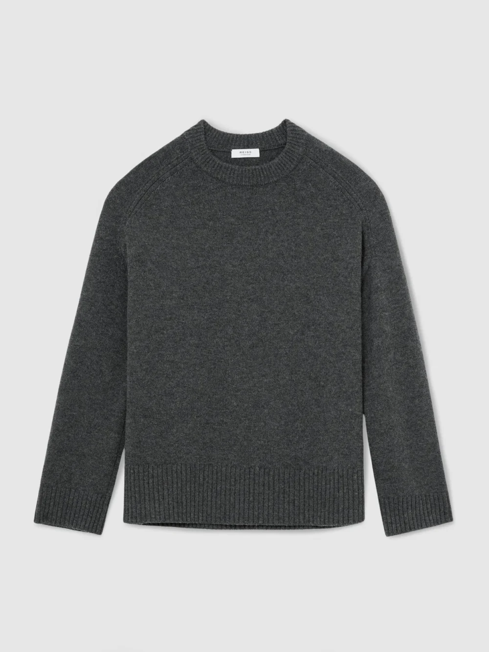 Reiss Charcoal Grey Wool-cashmere Crew-neck Raglan Jumper, view 2