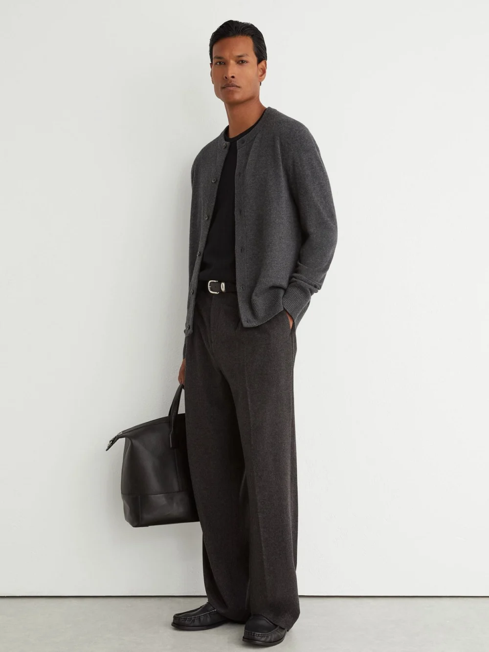Reiss Charcoal Grey Wool-cashmere Jersey-knit Cardigan