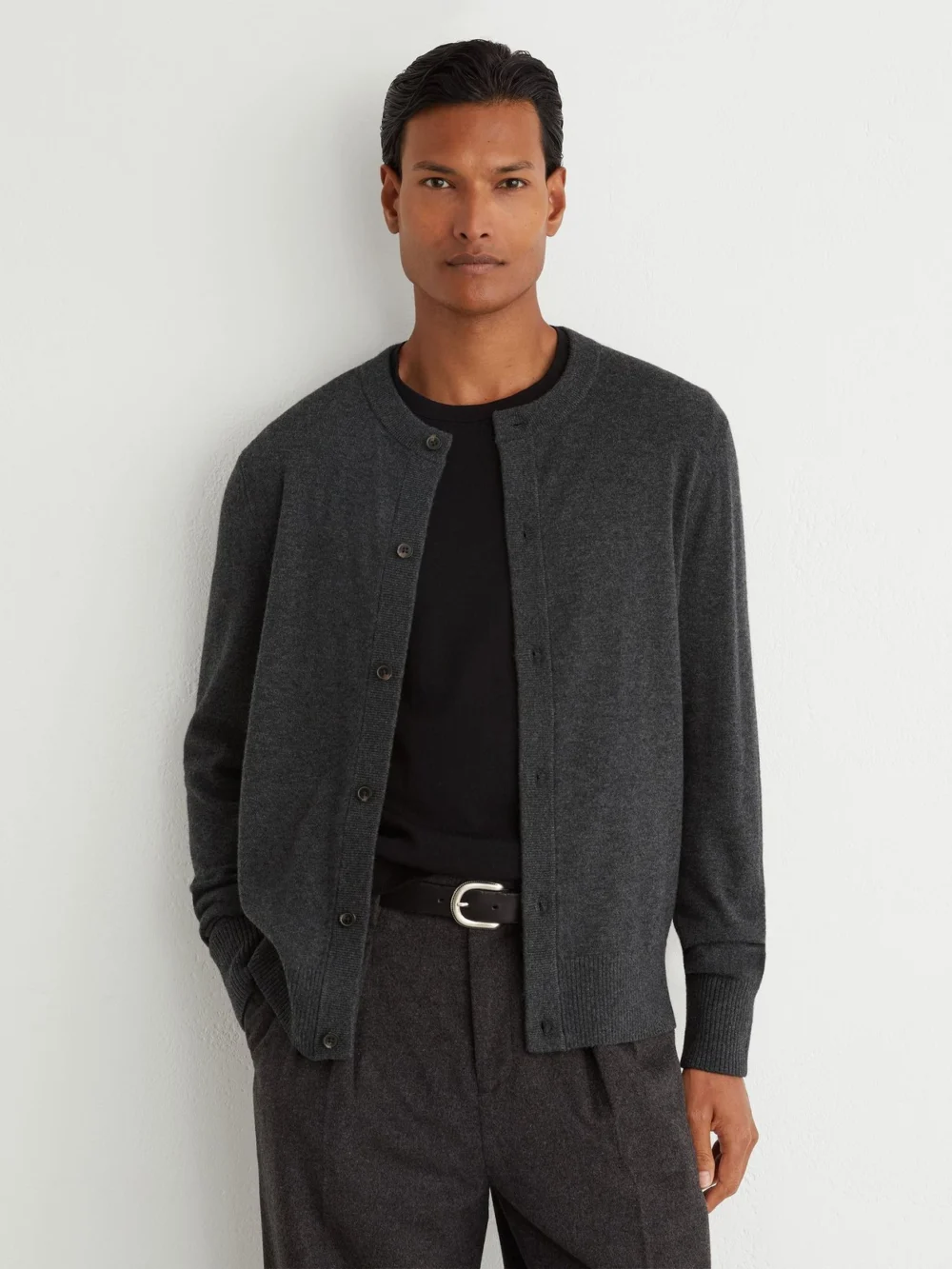 Reiss Charcoal Grey Wool-cashmere Jersey-knit Cardigan, view 3