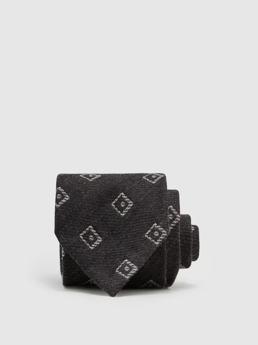 Reiss Charcoal Grey Wool-silk Diamond-medallion Unlined Tie,