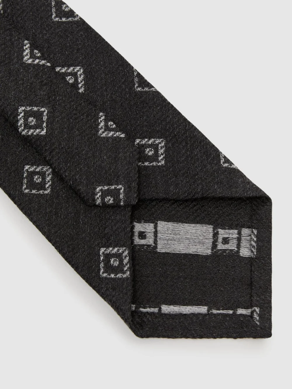 Reiss Charcoal Grey Wool-silk Diamond-medallion Unlined Tie,, view 4