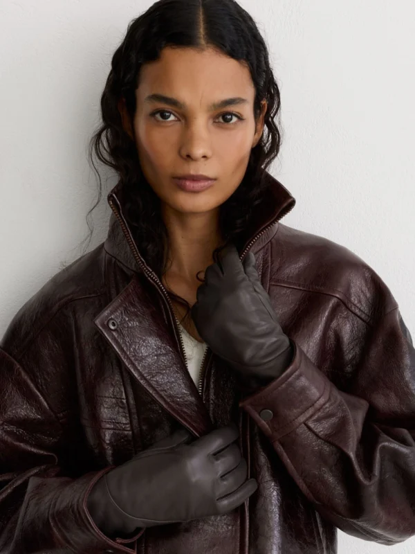 Reiss Charcoal Leather Gloves