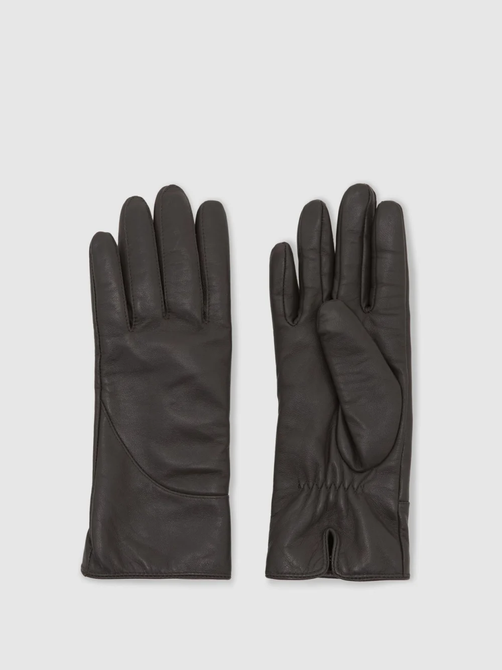 Reiss Charcoal Leather Gloves, view 2
