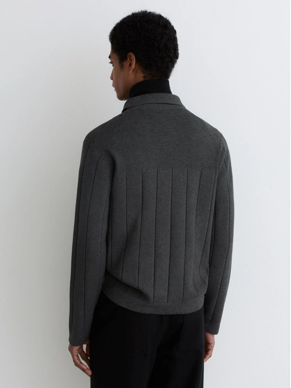 Reiss Charcoal Melange Wide-rib Zip-through Cardigan, view 4