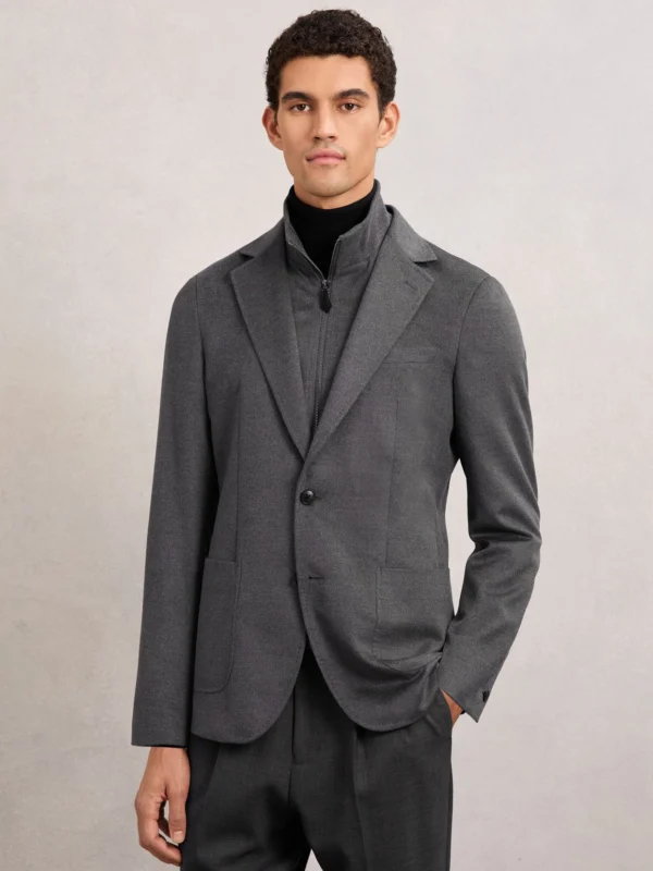 Reiss Charcoal Single-breasted Blazer with Gilet Insert Tailored-fit