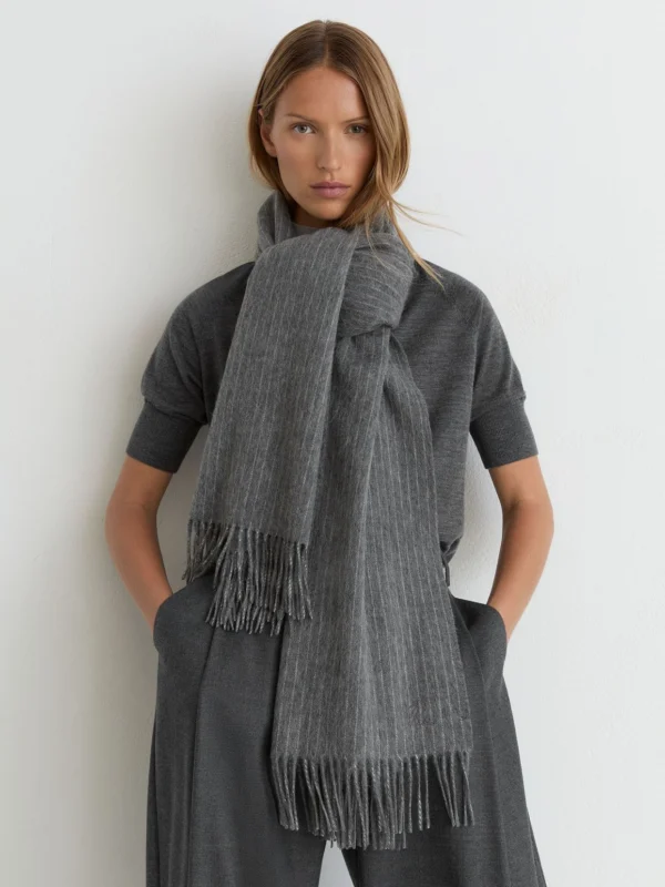 Reiss Charcoal Wool and Cashmere Scarf,