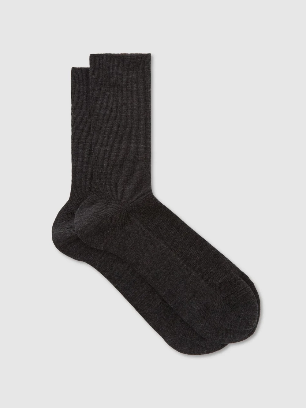 Reiss Charcoal Wool-cotton Fine-rib Socks, view 2