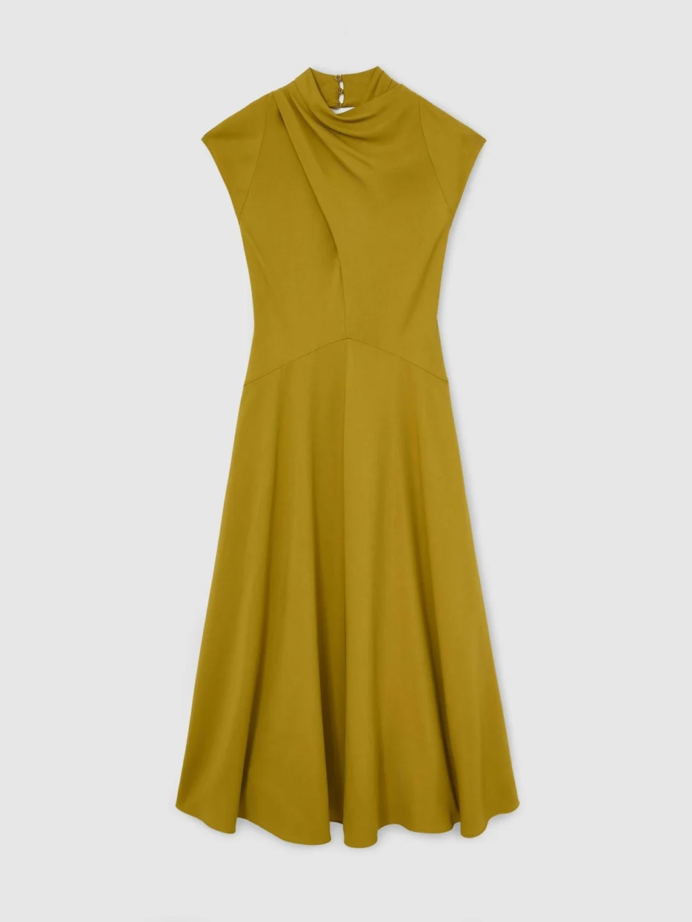 Reiss Chartreuse Green High-neck Pleat-detail Midi Dress, view 2