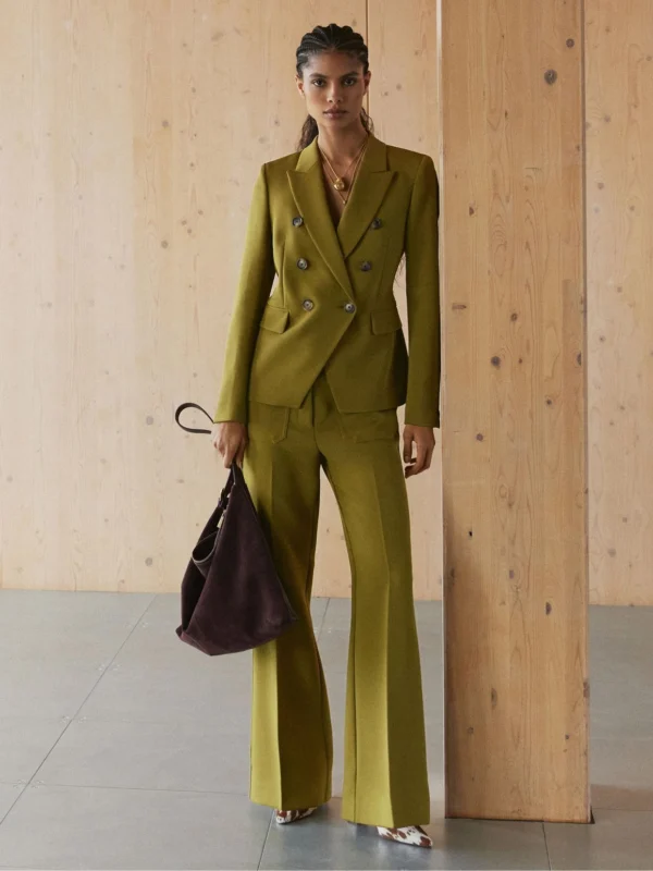 Reiss Chartreuse Green Twill Patch-pocket Flared Trousers