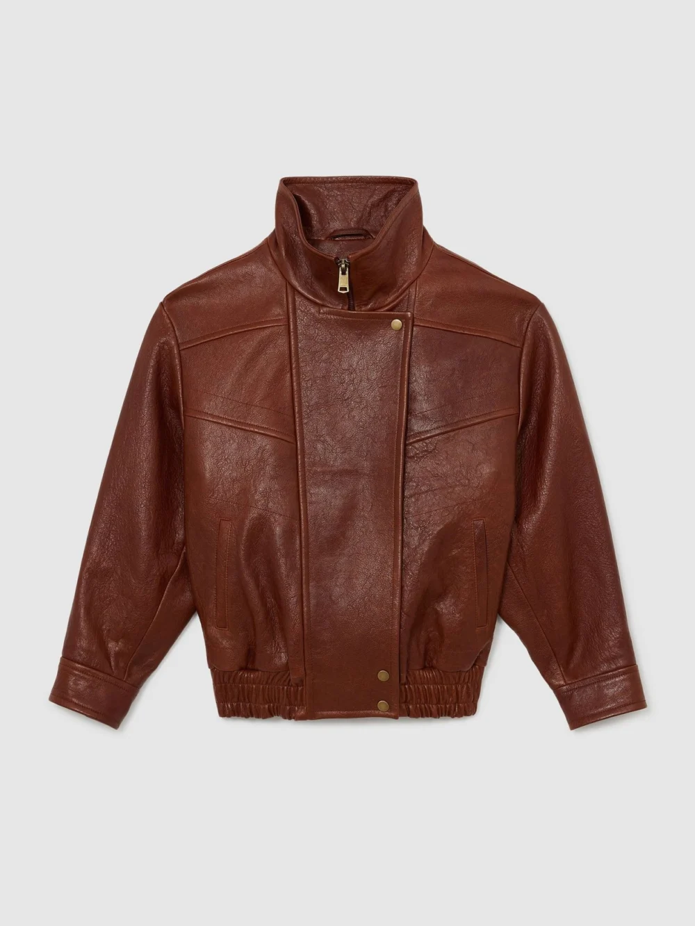 Reiss Chestnut Brown Textured Leather Oversized Jacket, view 2