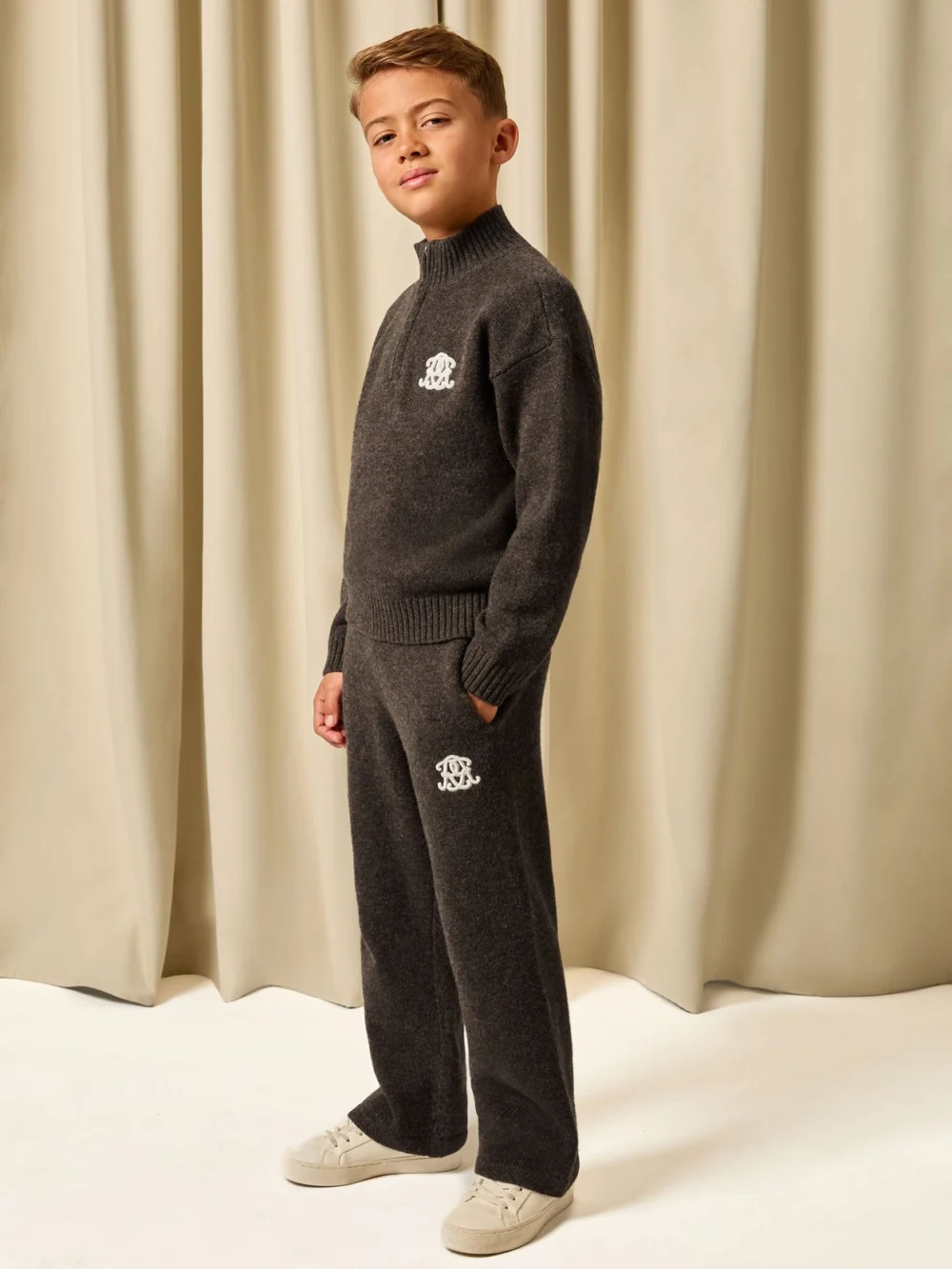 Reiss Chocolate Brown 3-9 yrs Monogram Relaxed Wool-blend Joggers Fit, view 2