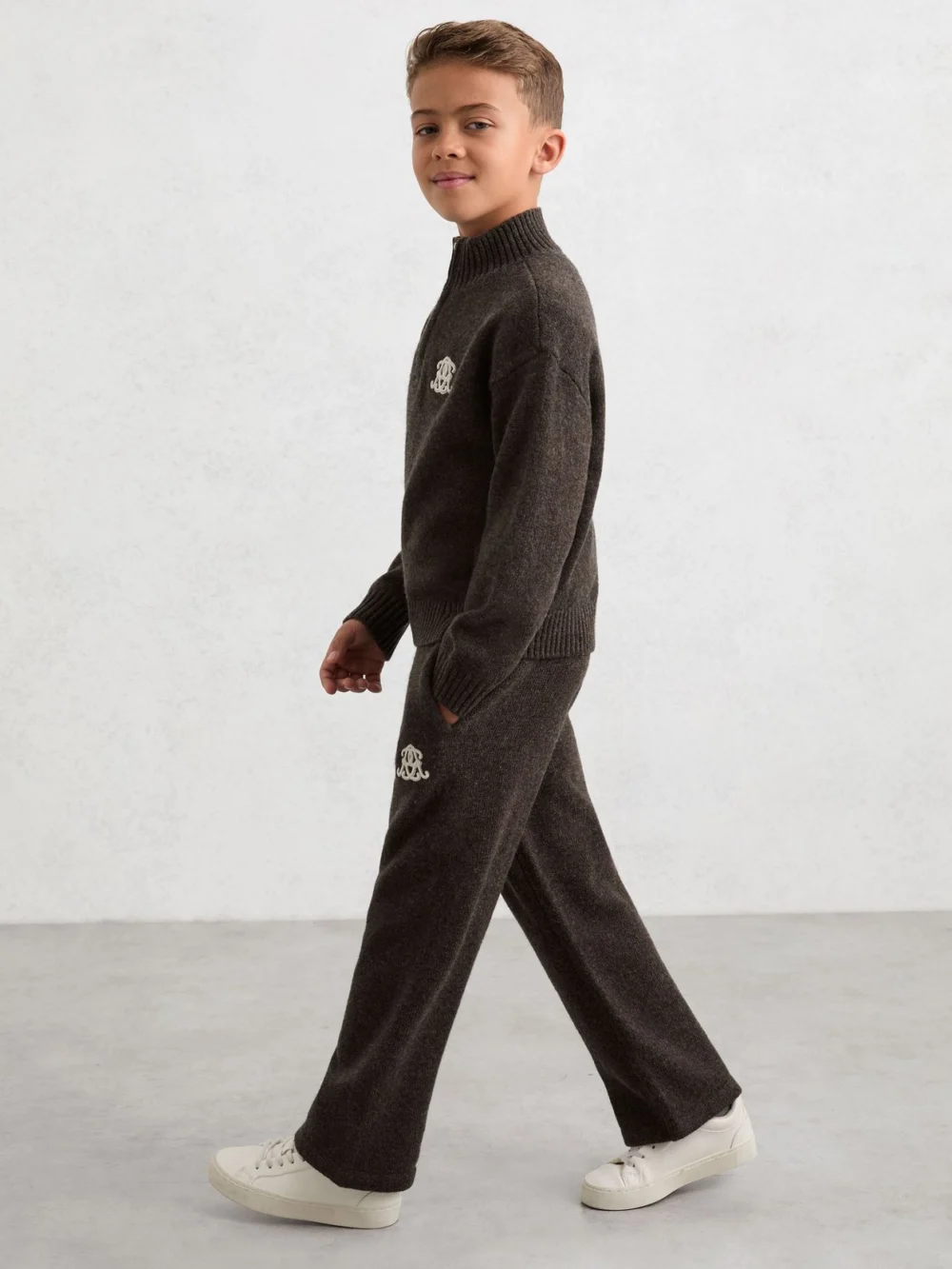 Reiss Chocolate Brown 3-9 yrs Monogram Relaxed Wool-blend Joggers Fit, view 4