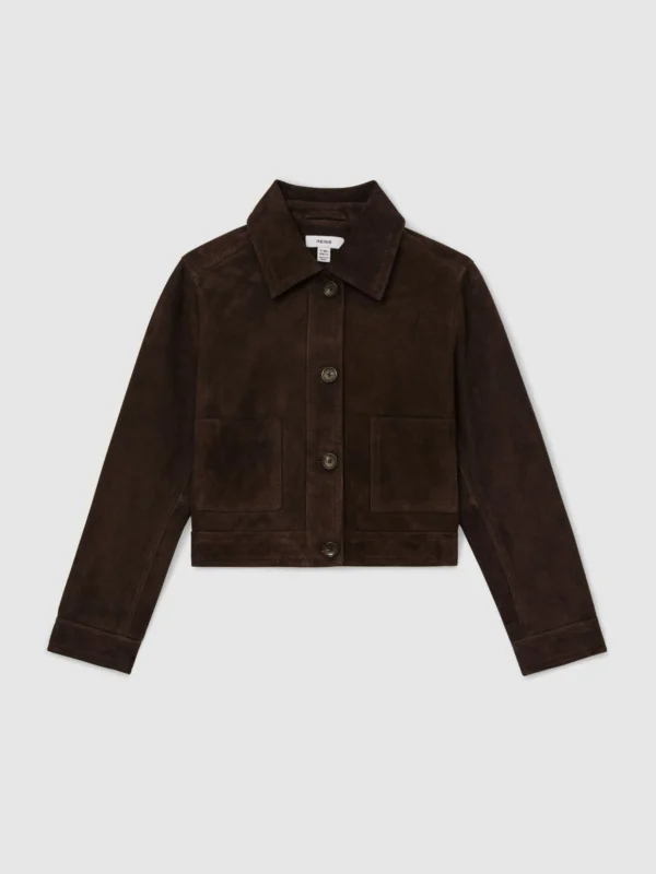 Reiss Chocolate Brown 3-9 yrs Suede Twin-pocket Jacket
