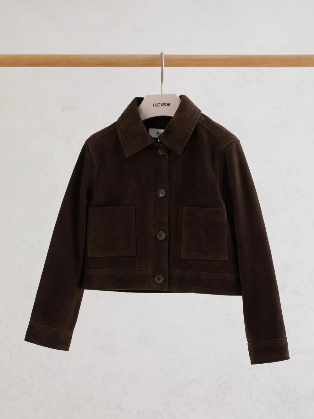 Reiss Chocolate Brown 3-9 yrs Suede Twin-pocket Jacket, view 2