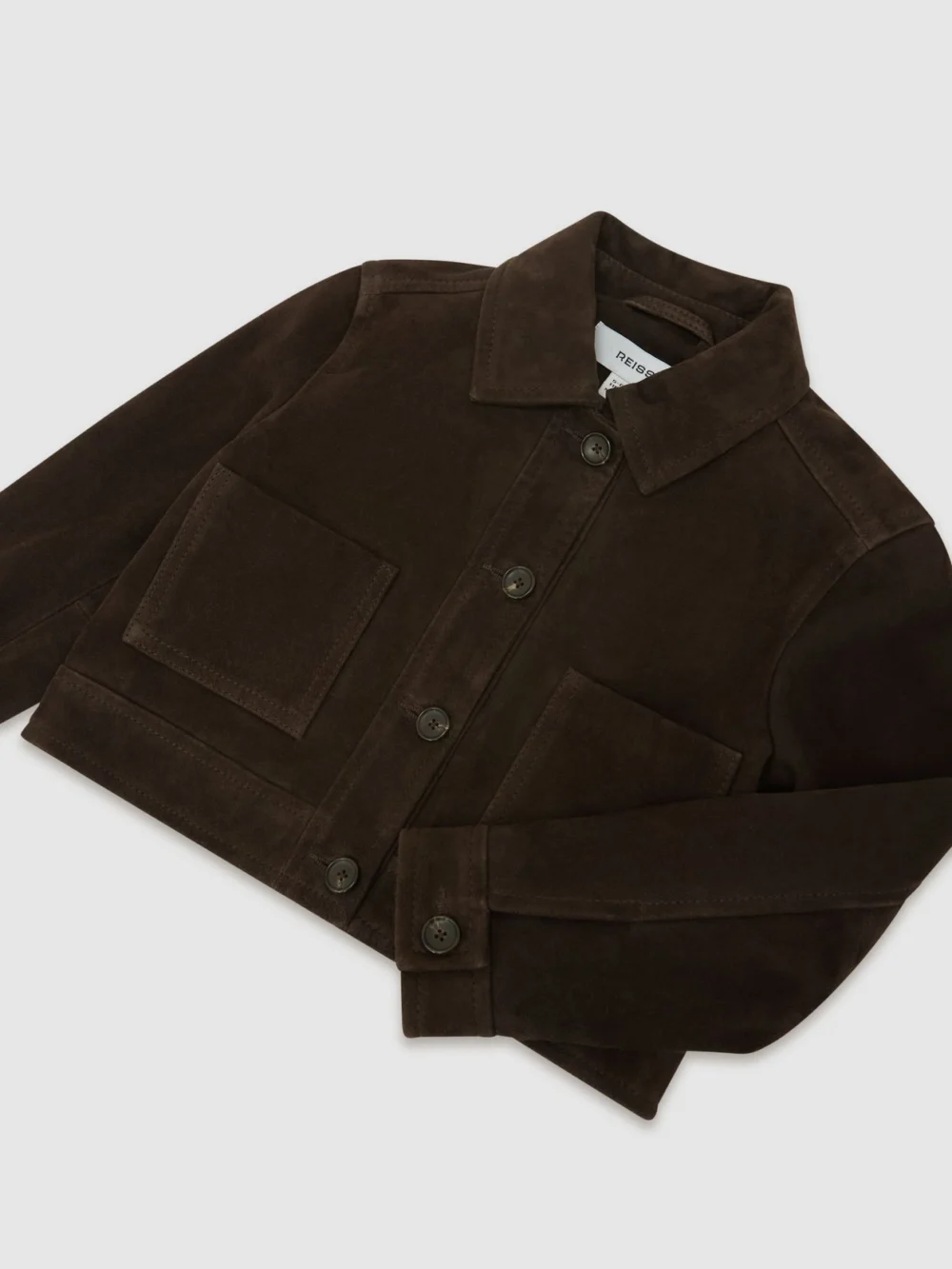 Reiss Chocolate Brown 3-9 yrs Suede Twin-pocket Jacket, view 3