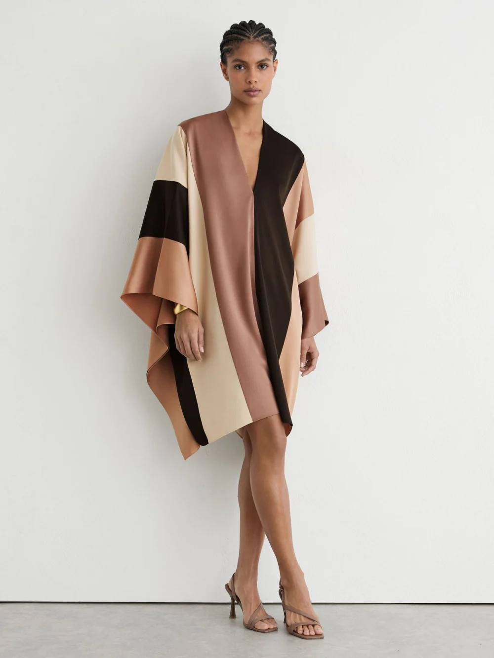 Reiss Chocolate Brown & Cream Colour-block Tunic Dress, view 3