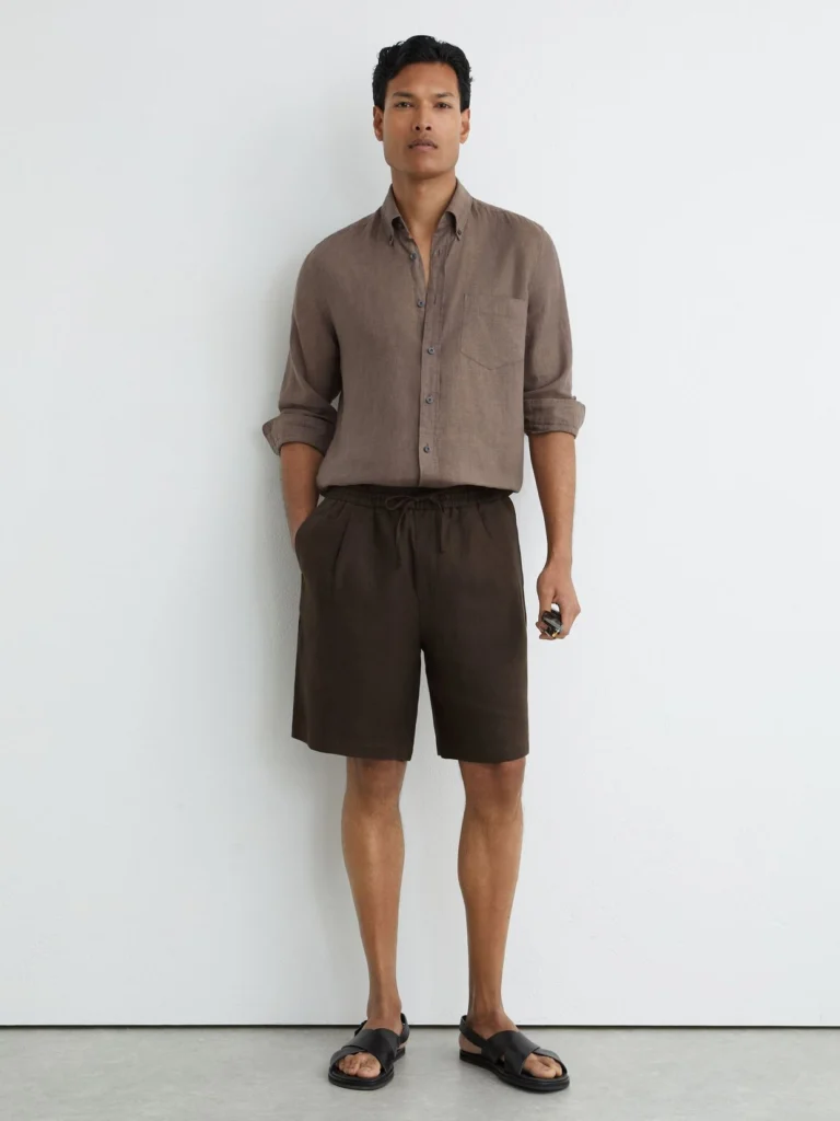 Reiss Chocolate Brown Barges Linen Drawstrings