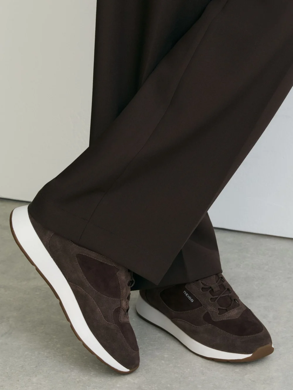 Reiss Chocolate Brown Bonded-leather Lightweight Runner Trainers