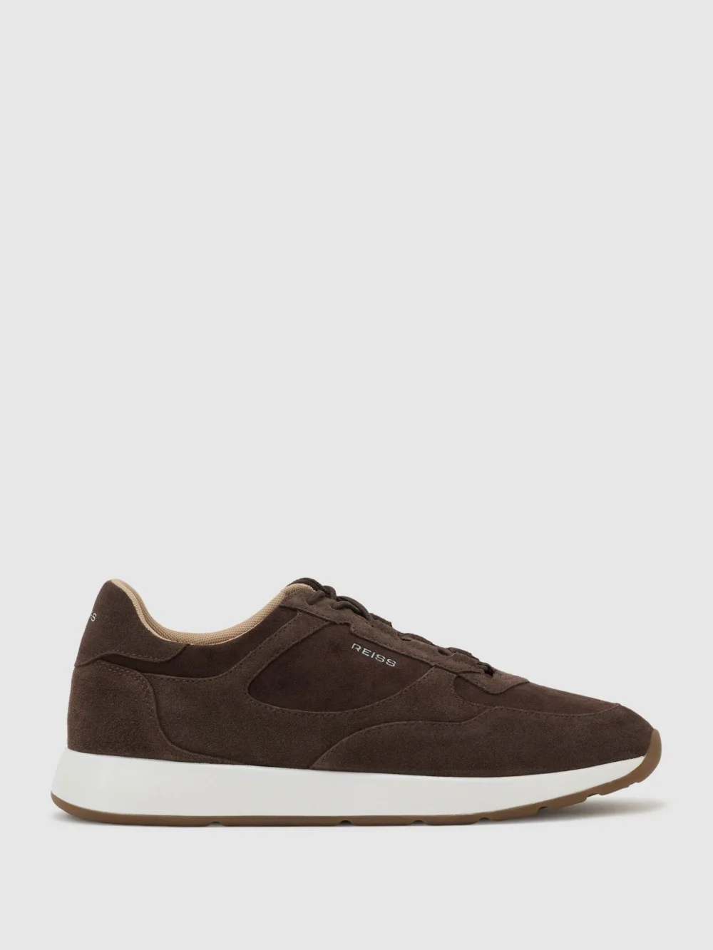 Reiss Chocolate Brown Bonded-leather Lightweight Runner Trainers, view 2