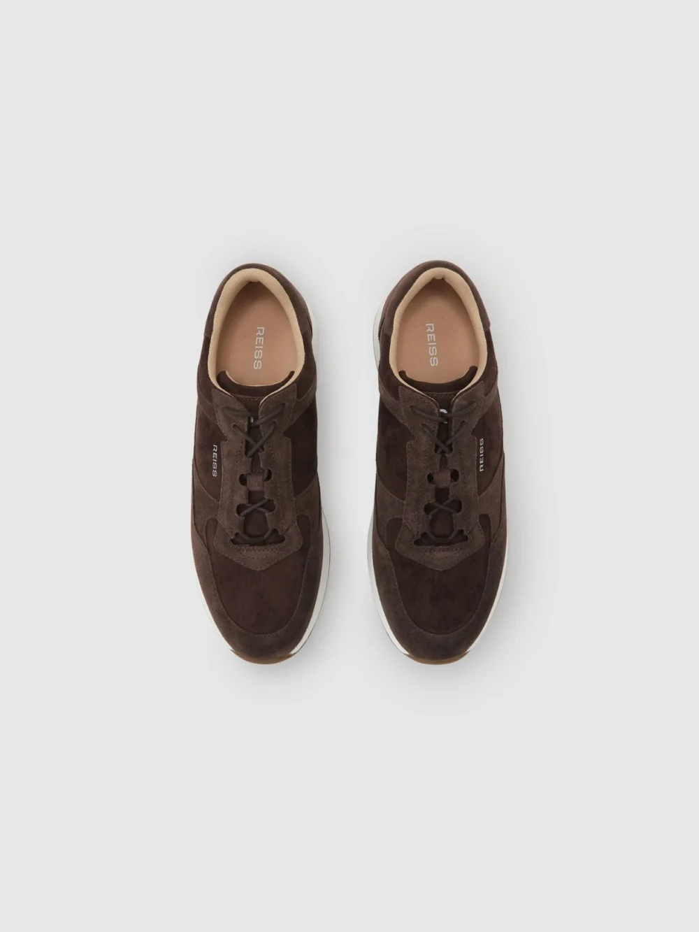 Reiss Chocolate Brown Bonded-leather Lightweight Runner Trainers, view 3