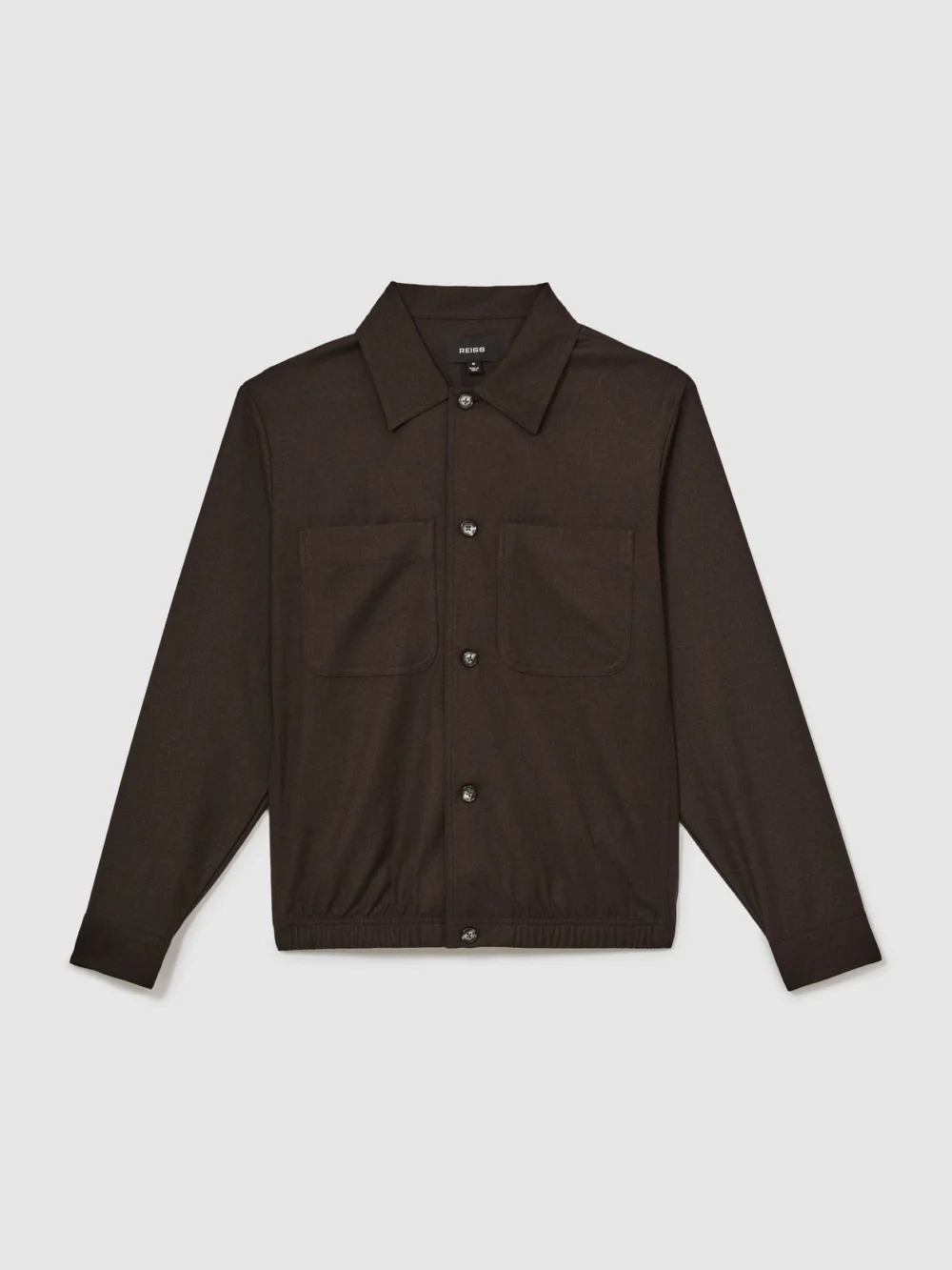 Reiss Chocolate Brown Brushed Twin-pocket Overshirt with Wool, view 2