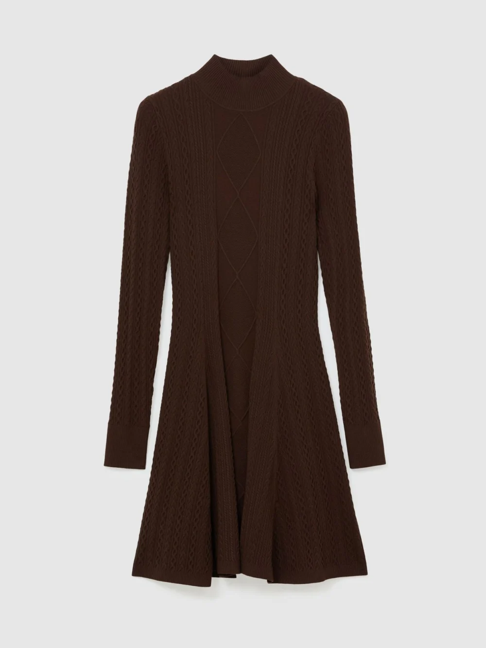 Reiss Chocolate Brown Cable-knit Flippy Mini Dress, view 2