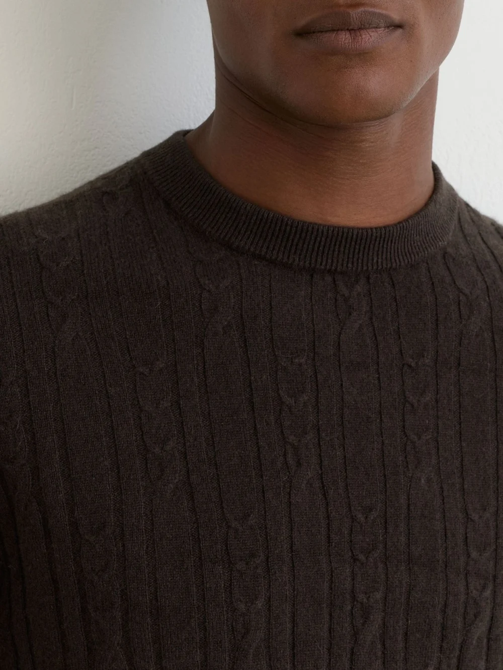 Reiss Chocolate Brown Cashmere Cable-knit Crew-neck Jumper