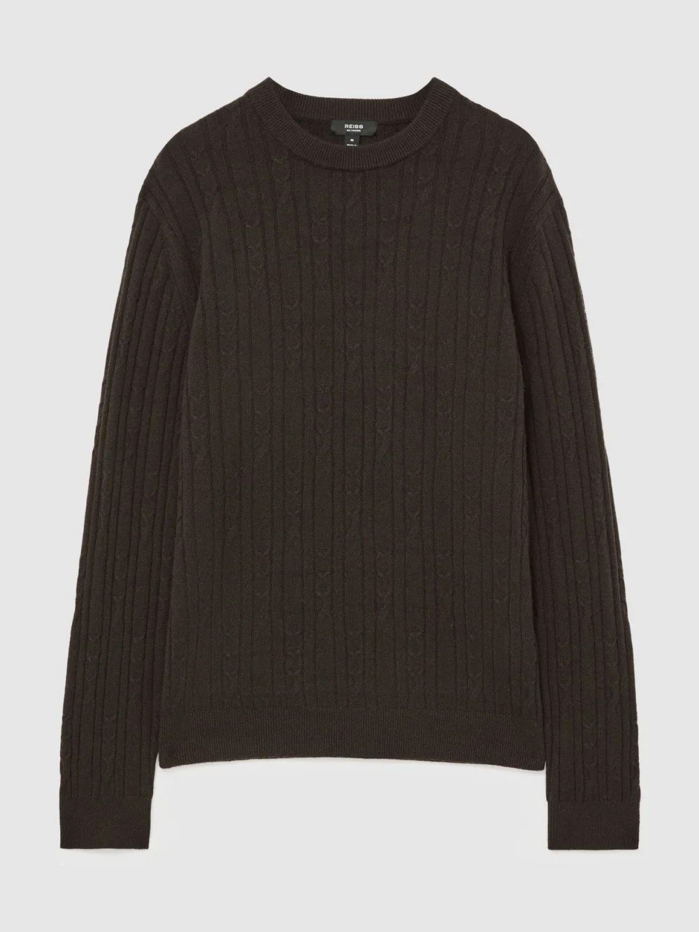 Reiss Chocolate Brown Cashmere Cable-knit Crew-neck Jumper, view 2