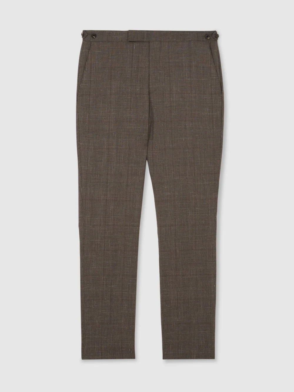 Reiss Chocolate Brown Classic Fit Wool-blend Check Suit Trousers, view 2