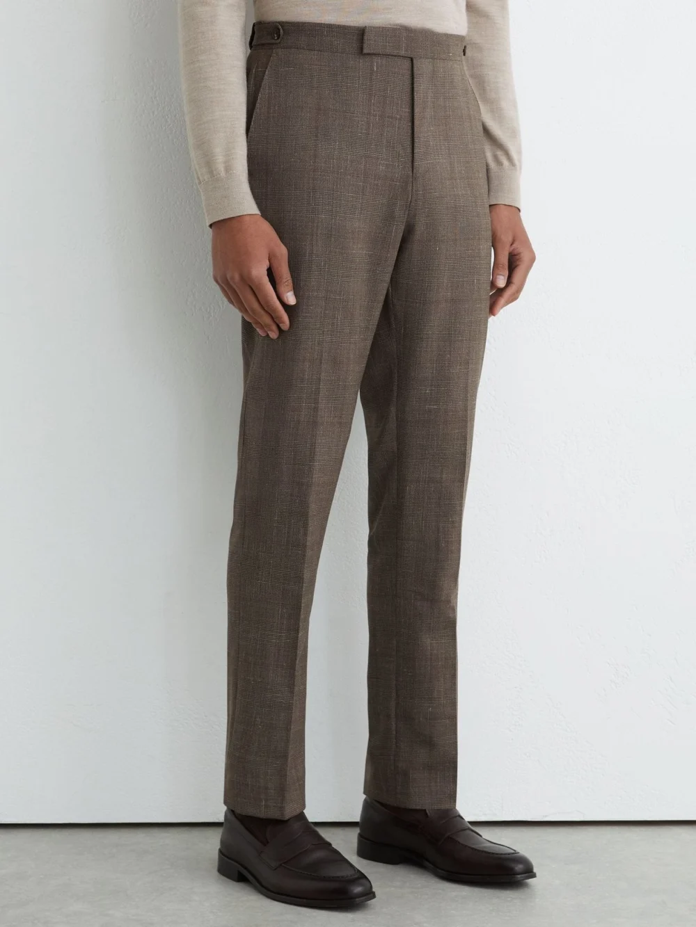 Reiss Chocolate Brown Classic Fit Wool-blend Check Suit Trousers, view 3