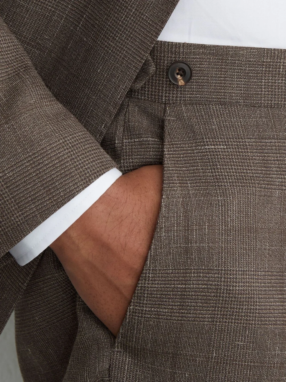 Reiss Chocolate Brown Classic Fit Wool-blend Check Suit Trousers, view 4