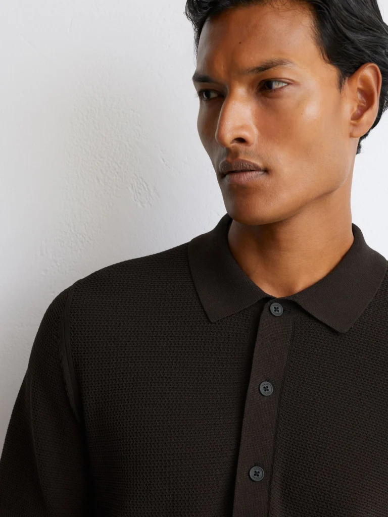 Reiss Chocolate Brown Cotton-blend Basket-stitch Polo Shirt