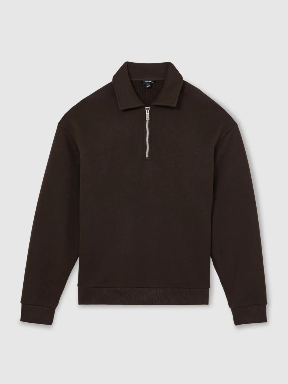 Reiss Chocolate Brown Cotton-blend Heavyweight Zip Sweatshirt, view 2
