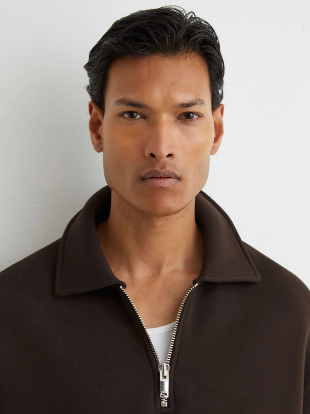 Reiss Chocolate Brown Cotton-blend Heavyweight Zip Sweatshirt, view 4